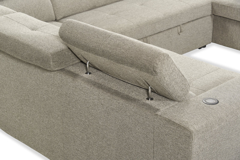 Savvy 3-Piece Linen-Look Fabric Sleeper Sectional with Adjustable Headrests - Grey