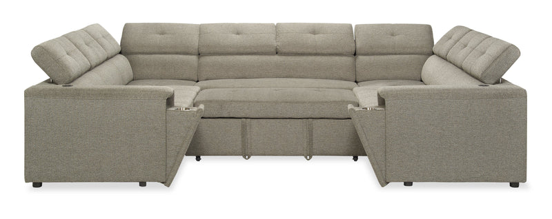 Savvy 3-Piece Linen-Look Fabric Sleeper Sectional with Adjustable Headrests - Grey