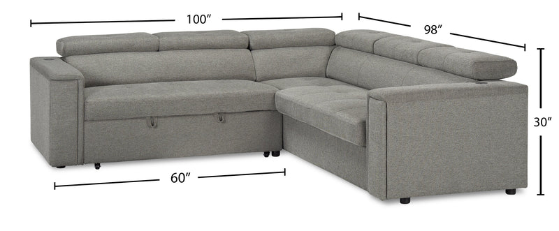 Savvy 2-Piece Left-Facing Linen-Look Fabric Sleeper Sectional with Adjustable Headrests - Grey