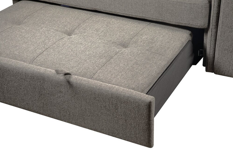 Savvy 5-Piece Left-Facing Linen-Look Fabric Sleeper Sectional with Storage Chaise and Adjustable Headrests - Grey