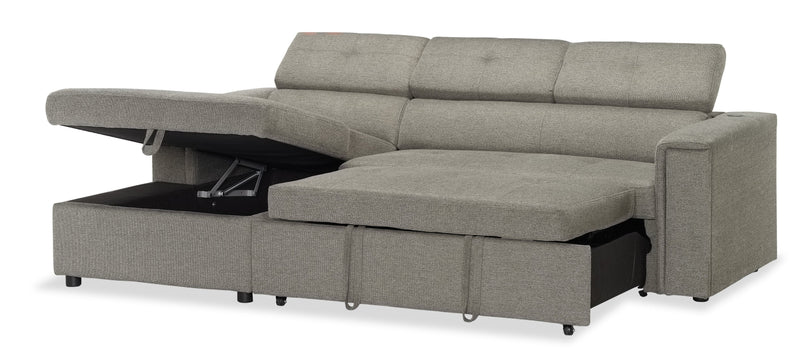Savvy 2-Piece Left-Facing Linen-Look Fabric Sleeper Sectional with Storage Chaise and Adjustable Headrests - Grey
