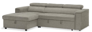Savvy 2-Piece Left-Facing Linen-Look Fabric Sleeper Sectional with Storage Chaise and Adjustable Headrests - Grey