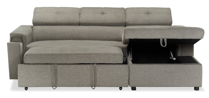 Savvy 2-Piece Right-Facing Linen-Look Fabric Sleeper Sectional with Storage Chaise and Adjustable Headrests - Grey