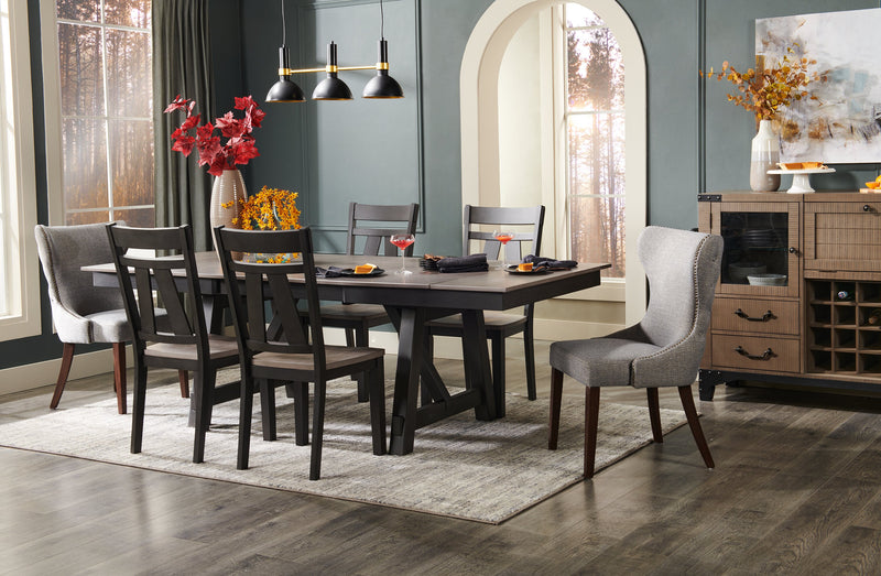 Shea Wing-Back Dining Chair with Linen-Look Fabric, Wood - Grey