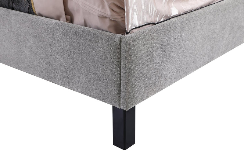 Amos Upholstered Platform Bed in Grey Fabric with Channelled Headboard - King Size