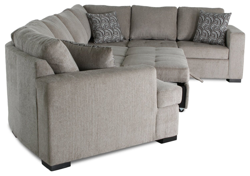 Made in Canada Legend 4-Piece Left-Facing Chenille Fabric Cuddler Sleeper Sectional - Platinum Beige