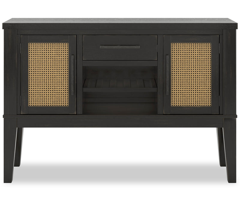 Shaw Dining Server with Storage & Built-In Wine Rack, Cane-Look Details, 56\"W - Black