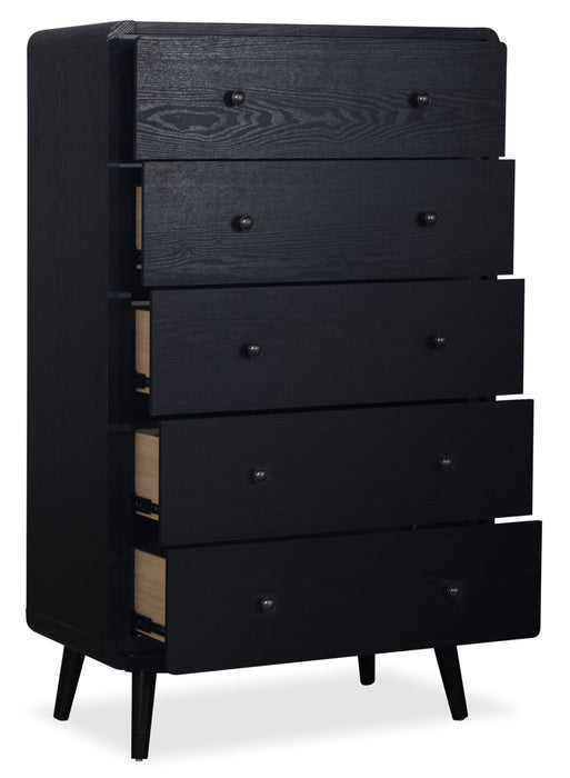 Milan Bedroom Chest of Drawers, 5-Drawer, Mid-Century Modern, 32\"W x 51\"H - Black