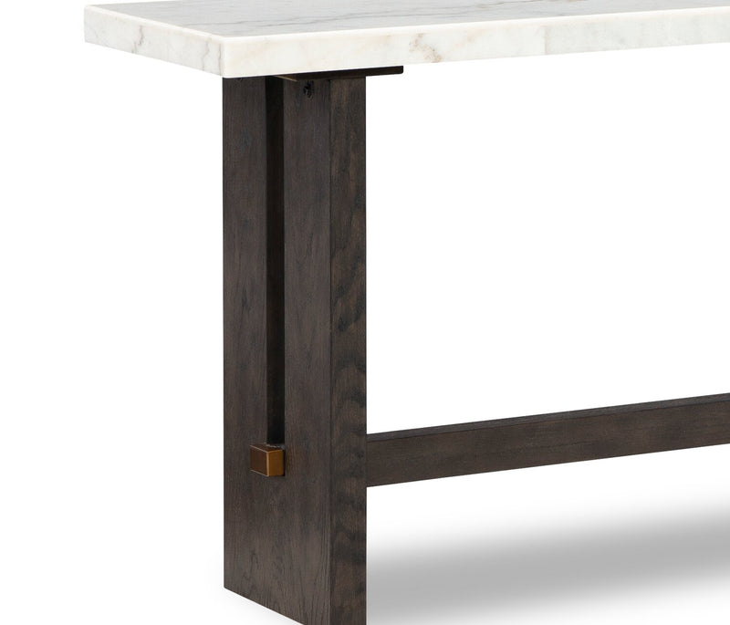 Warwick 52” Solid Wood and Marble Sofa Table – White and Brown Oak