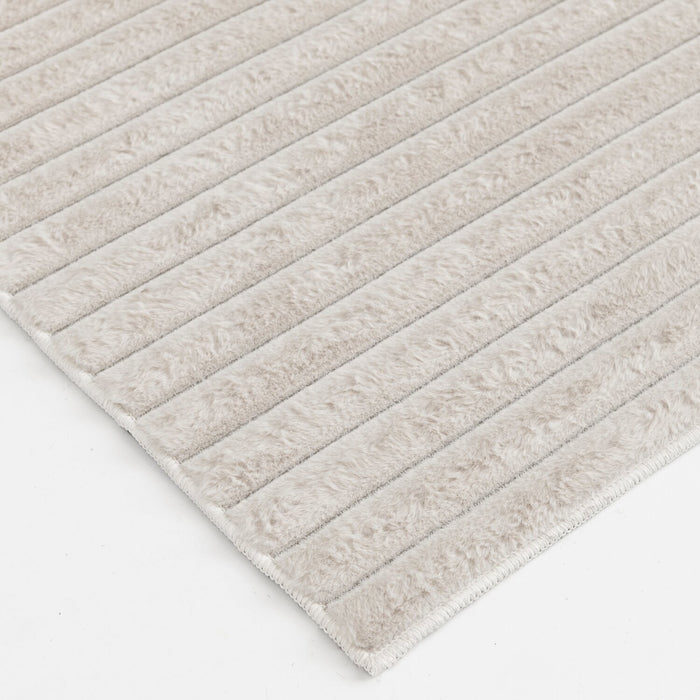 Faux Fur Channel Ivory Area Rug with Memory Foam Backing - 5' x 7'