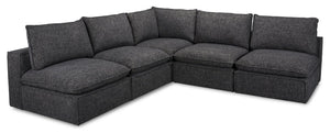 Fusion Modular 5-Piece Charcoal Grey Chenille Fabric Armless Sectional with Removable Feather Down Back Cushions
