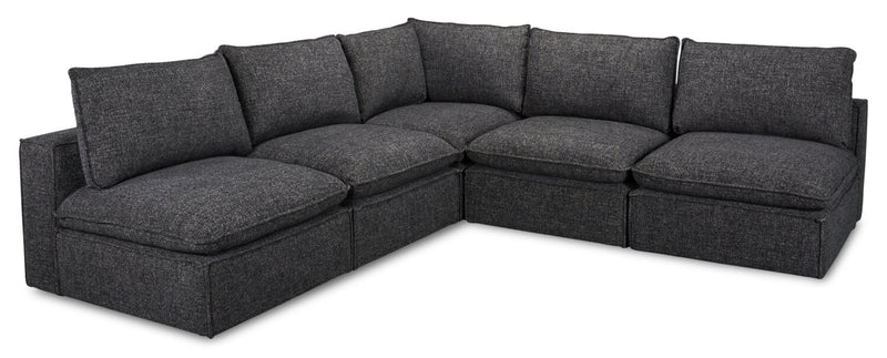 Fusion Modular 5-Piece Charcoal Grey Chenille Fabric Armless Sectional with Removable Feather Down Back Cushions