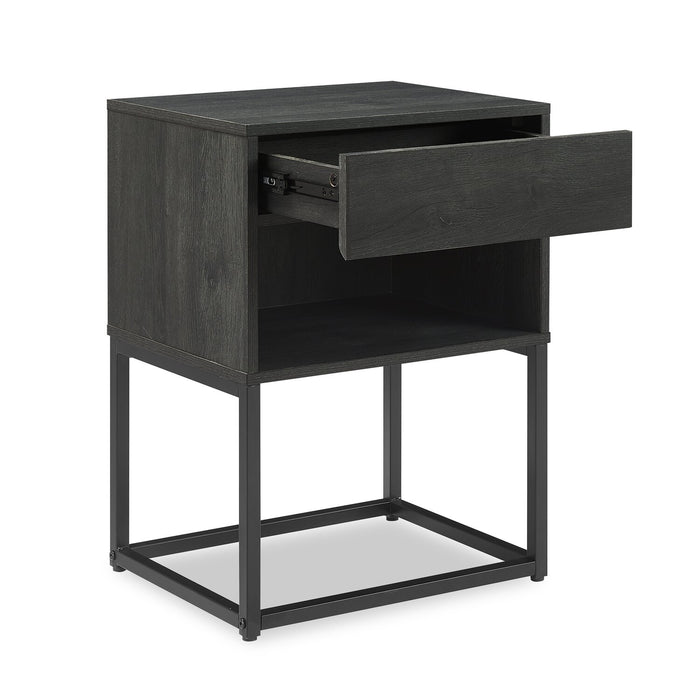 Fynn Bedside 1-Drawer Nightstand with Storage Shelf, 18\"W x 25.75\"H - Brown/Black