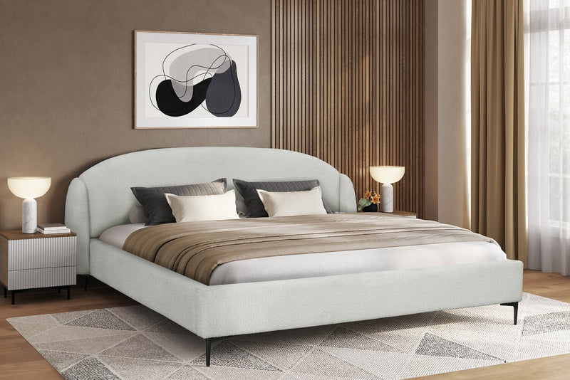 Luna Upholstered Wingback Bed in White Fabric - King Size