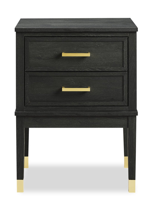 Alia Bedside 2-Drawer Nightstand with Gold Accent, 18\"W x 25.75\"H - Black