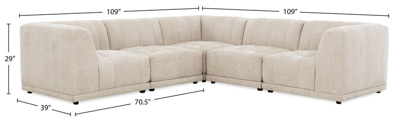 Kort & Co. Oaklyn Modular 5-Piece Fabric Sectional with Tufted Seat Cushions - Beige
