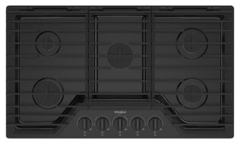Whirlpool 36\" Gas Cooktop with Fifth Burner and EZ-2-Lift™ Hinged Cast-Iron Grates - WCGK5036PB