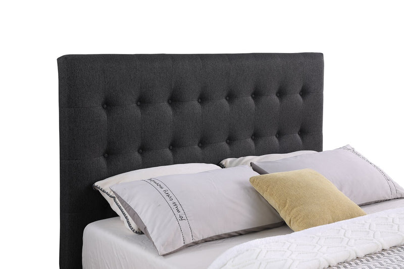 Beck Upholstered Storage Bed in Dark Grey Fabric, Button Tufted - Queen Size