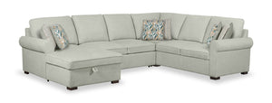 Scott Living Haven 4-Piece Left-Facing Chenille Fabric Sleeper Sectional with Storage Chaise - Seafoam Blue
