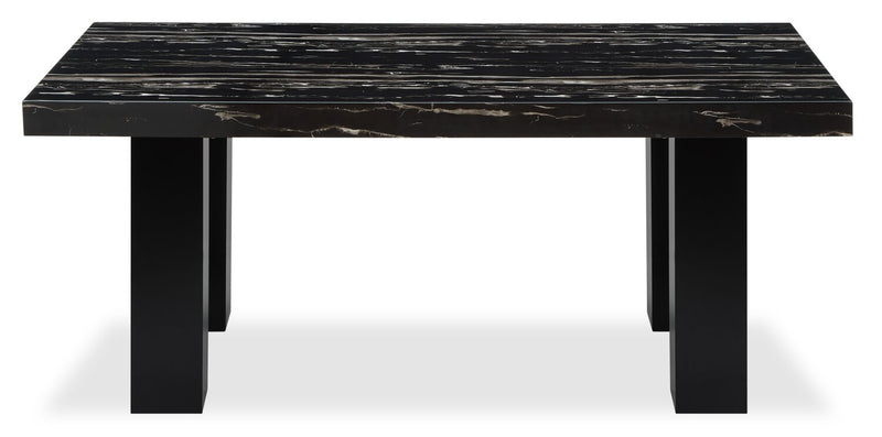 Burk 7pc Dining Set with Table & 6 Chairs, Resin Marble-Look Top, 72\"W - Black/Grey