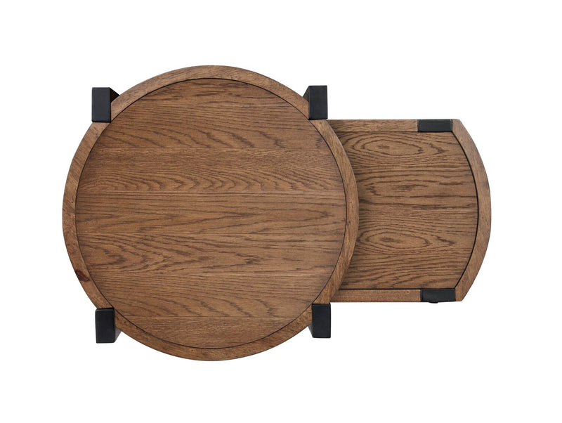 Gordon 22” 2-Piece Round Solid Wood Nesting Accent Table - Brown