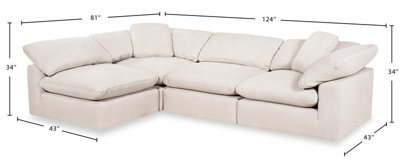 Eclipse Modular 4-Piece Linen-Look Fabric Pit Sofa Sectional with Reversible Feather Down Cushions - Linen White