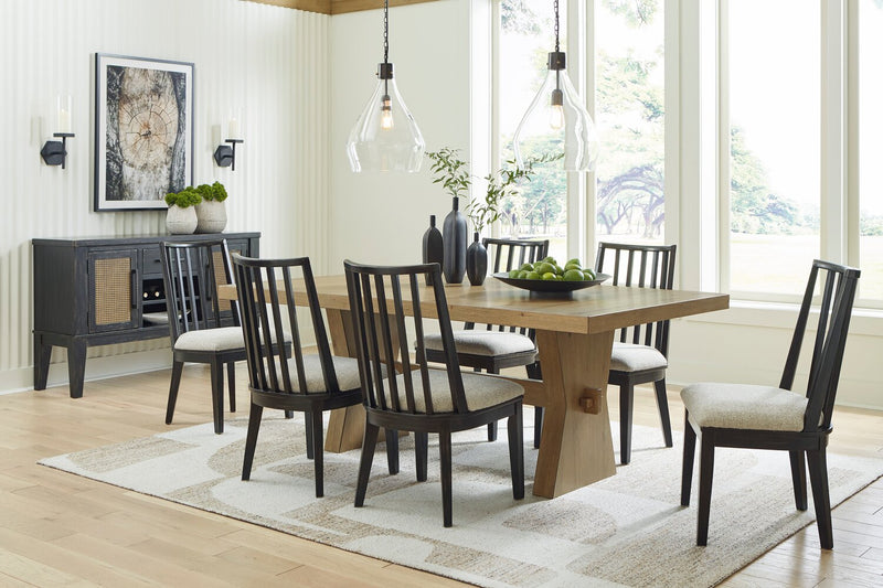 Shaw 7pc Dining Set with Table & 6 Chairs, Trestle Base, 78\"W - Natural