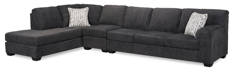 Made in Canada Morgan 3-Piece Left-Facing Chenille Fabric Sectional with Sofa and Accent Pillows - Grey