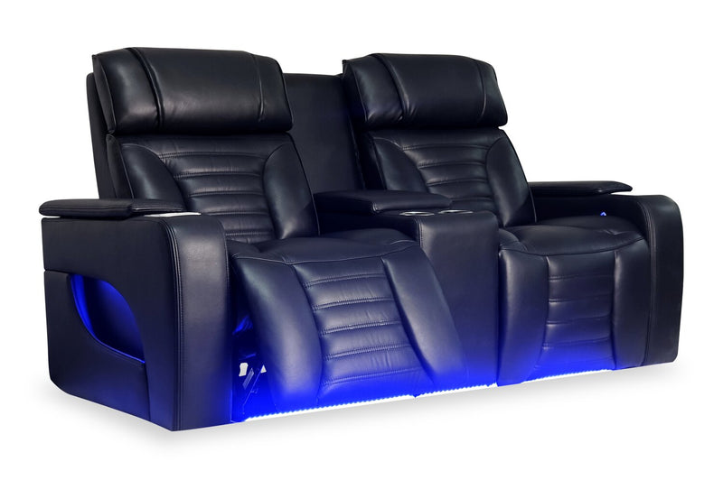 Zen 75.5\" Leather-Look Fabric Power Reclining Massage Loveseat with Refrigerator Console - Black