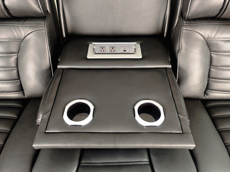 Zen 3-Piece Leather-Look Fabric Power Reclining Sectional with Massage and Two Drop-Down Consoles - Black