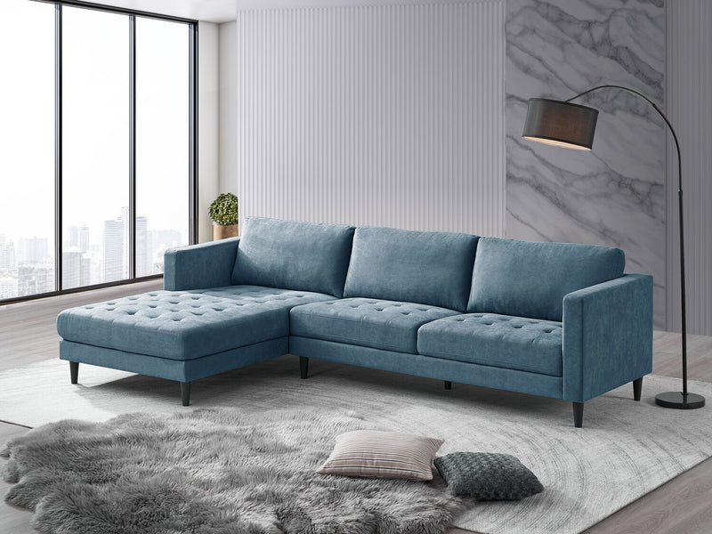 Metro 2-Piece Left-Facing Fabric Sectional with Chaise and Tufted Seat Cushions - Denim Blue