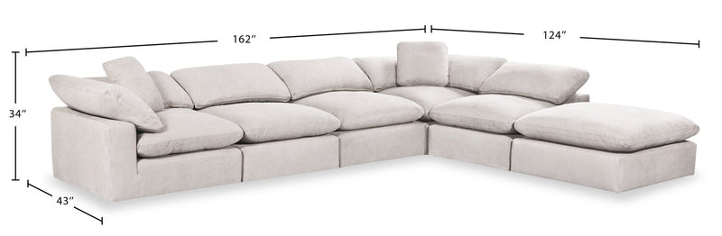 Eclipse Modular 6-Piece Linen-Look Fabric Pit Sofa Sectional with Reversible Feather Down Cushions - Linen White
