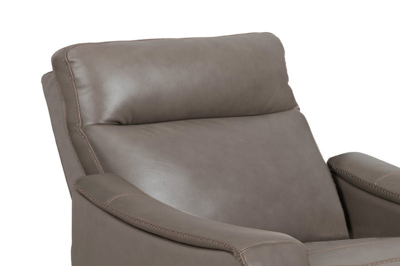 Natalie 32.5\" Top-Grain Genuine Leather Pushback Reclining Chair with Wood Legs - Grey