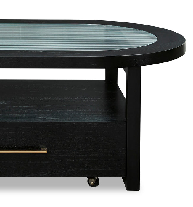 Julian 52” Contemporary Glass Coffee Table with Storage and Casters - Black