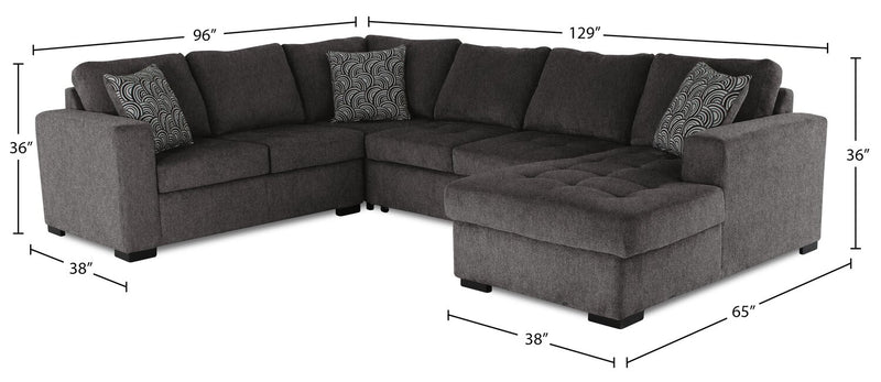 Made in Canada Legend 4-Piece Right-Facing Chenille Fabric Sleeper Sectional with Storage Chaise - Pewter Brown