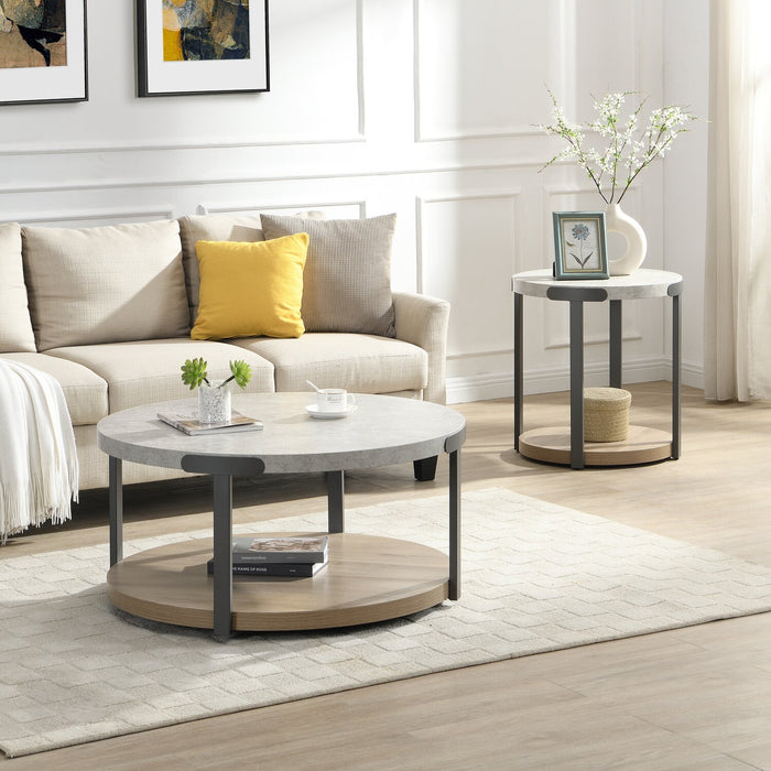 Felicity 36\" Round Coffee Table with Shelf and Casters - Grey