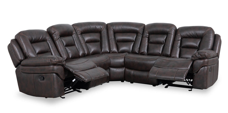 Leo 5-Piece Leather-Look Fabric Reclining Sectional with Armless Reclining Chair - Walnut Brown