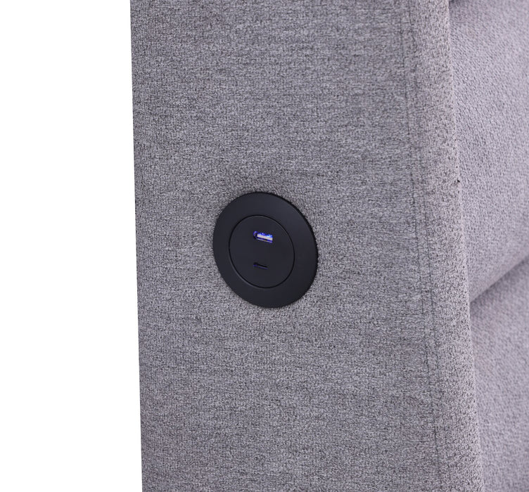 Jade Upholstered Platform Bed with USB Ports in Grey Fabric - King Size