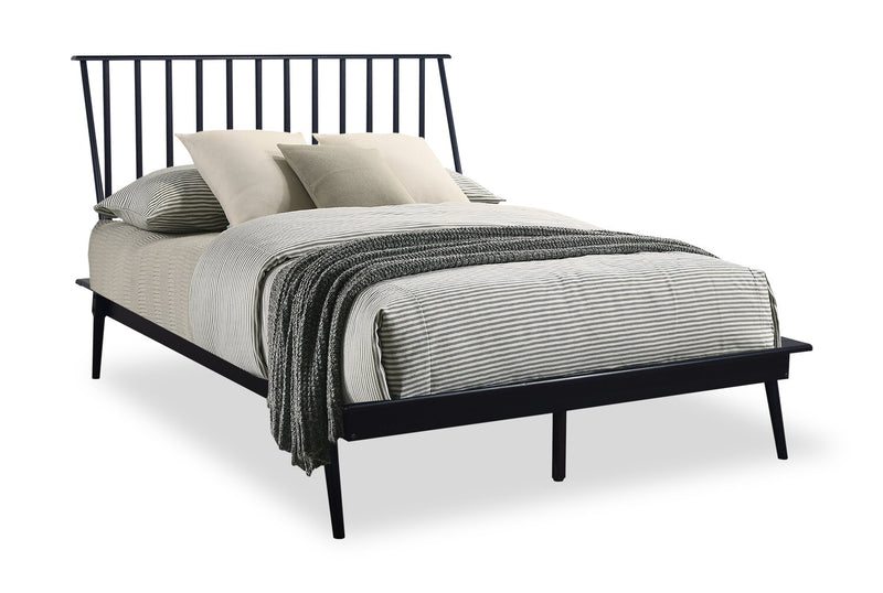 Milan Platform Bed with Headboard & Frame,  Mid-Century Modern, Black - Full Size