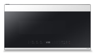 Samsung 2.1 Cu. Ft. Over-the-Range Microwave with 400 CFM and Glass Touch Control - White Glass - ME… | Four à micro-ondes à hotte intégrée Samsung de 2,1 pi³ avec 400 pi³/min et commandes tactiles en ver…