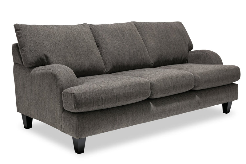 Made in Canada Nofia 80\" Chenille Fabric Sofa with Two Accent Pillows and Wood Legs - Charcoal Grey