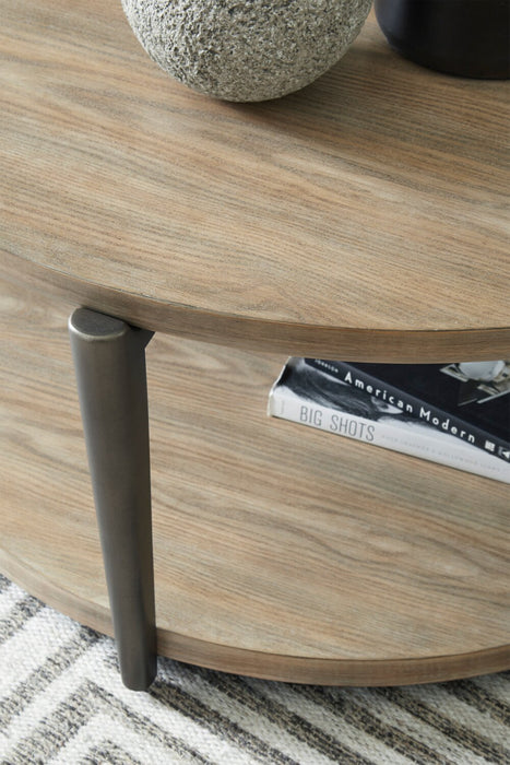 Lloyd 43” Modern Round Coffee Table with Shelf & Casters - Grey Brown