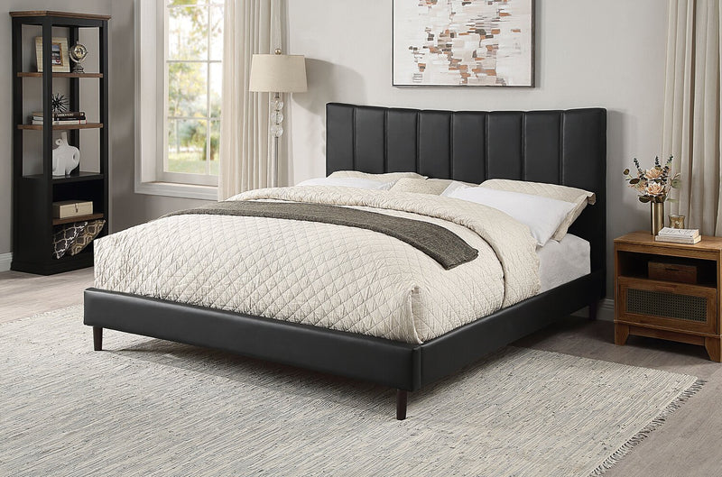 Paseo Platform Bed in Black Vegan-Leather Fabric - King Size