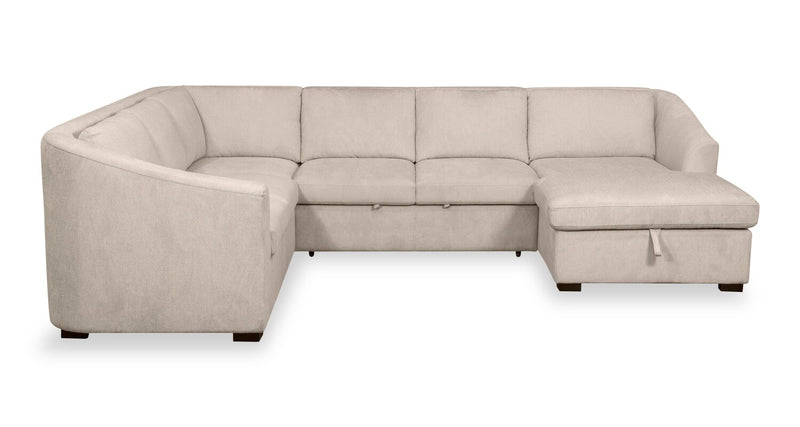 Envy 3-Piece Right-Facing Chenille Fabric Sleeper Sectional with Storage Chaise - Almond Beige