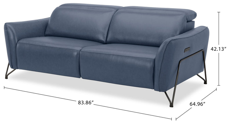 Riviera Top-Grain Genuine Leather Power Reclining Sofa - Blue