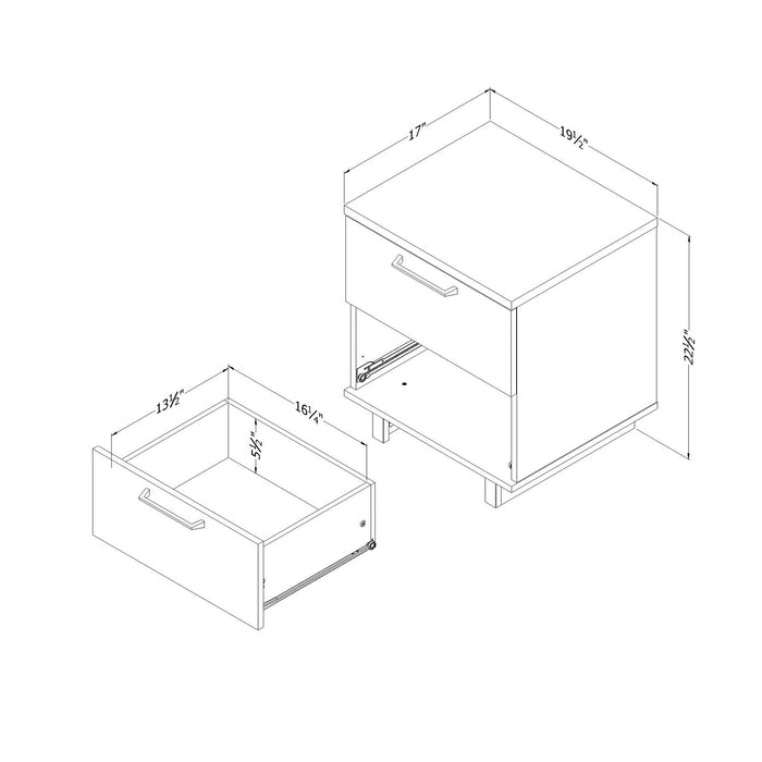 Everley Bedside  2-Drawer Nightstand with USB Port, 19.5\"W - White