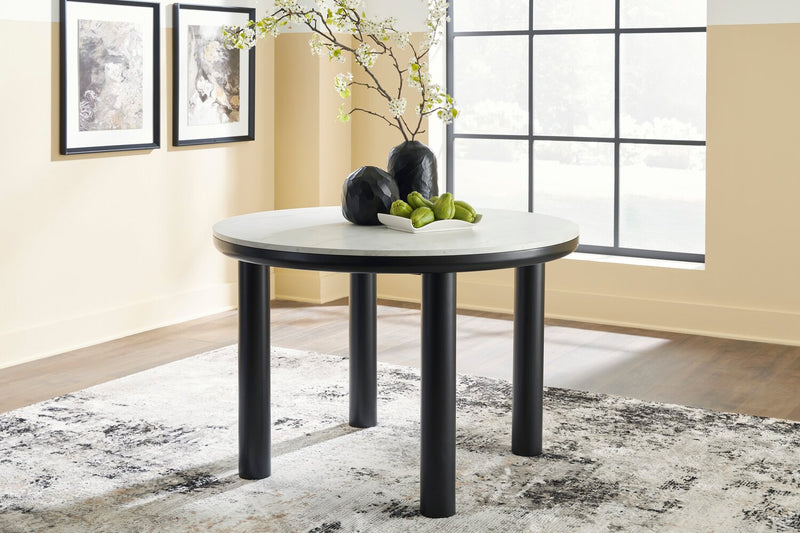 Jolie Dining Table with Marble-Look Top, Melamine, 45\"W Round - White & Black