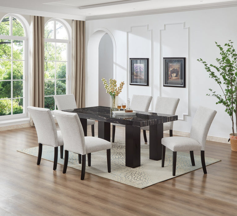 Burk 7pc Dining Set with Table & 6 Chairs, Resin Marble-Look Top, 72\"W - Black/White