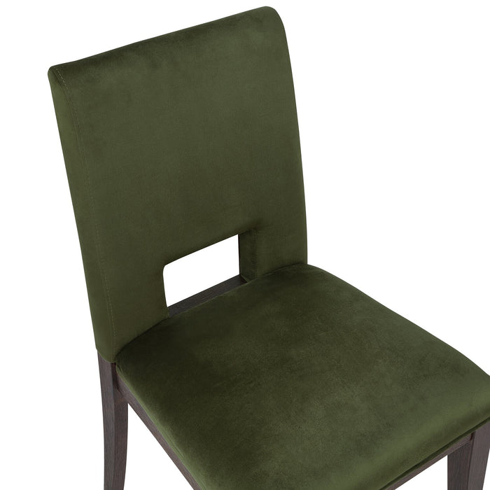 Zelda Dining Chair with Chenille Fabric - Green & Espresso Brown