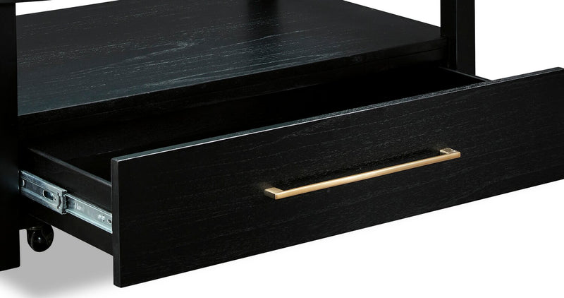 Julian 52” Contemporary Glass Coffee Table with Storage and Casters - Black